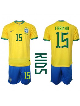 Brasilien Fabinho #15 Replika Hemmakläder Barn VM 2022 Kortärmad (+ byxor)